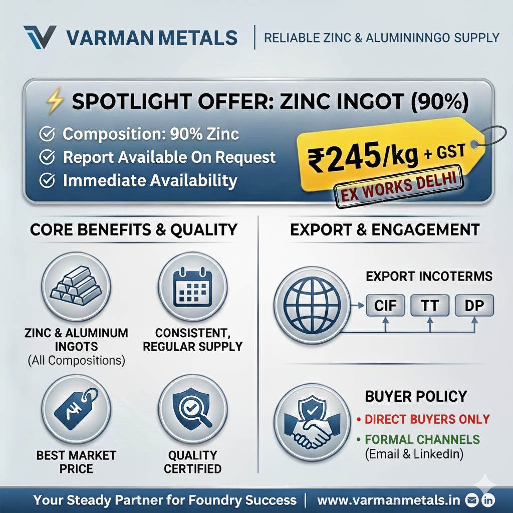 Varman Metals Spotlight Offer: Zinc & Aluminum Ingots, Pricing, and Export Details